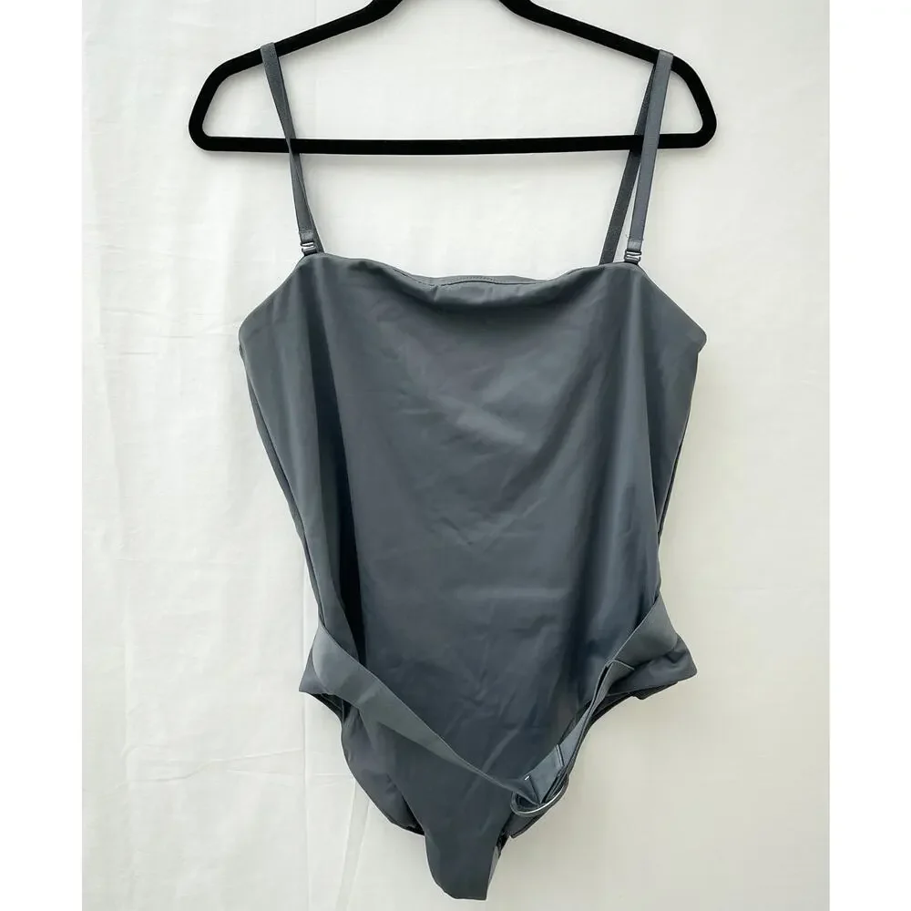 SKIMS Swimsuit Women 3X Gunmetal Gray Sculpting Strapless One Piece Belted NEW
